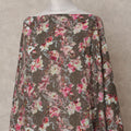 Chocolate Brown Somali Cotton Voile Printed Dirac Fabric with Pink Floral Pattern, 3.5 Mtrs, Width 140 Cms, Made in India-D24059