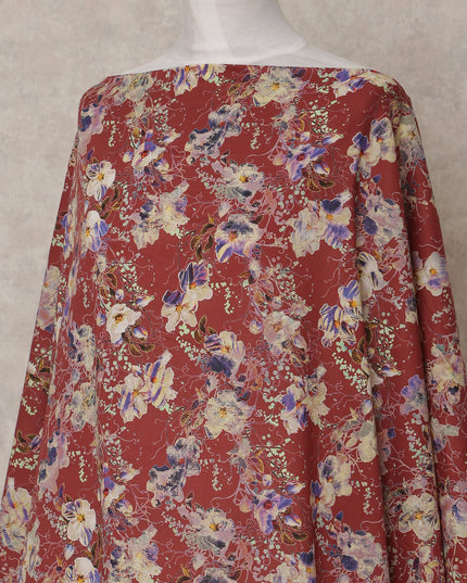 Maroon Somali Cotton Voile Printed Dirac Fabric with Multicolor Floral Design, 3.5 Mtrs, Width 140 Cms, Made in India-D24060