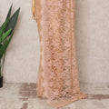 قماش ساري شانتيلي فرنسي فاخر بلونين، لون خوخي وردي، بطول ٥.٥ متر تقريبًا، وعرض ١١٠ سم، صنع في فرنسا - D24064