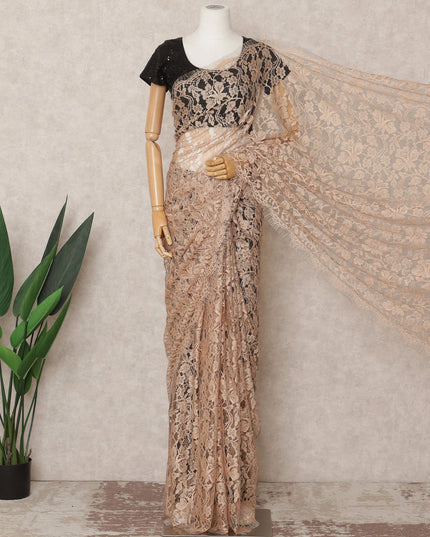 Nude Peach Premium French 2Tone Chantilly Saree Lace Fabric, Approx. 5.5 Mtrs, Width 110 Cms, Made in France-D24065 Regal Fabrics
