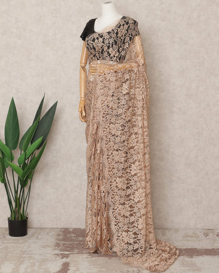 Nude Peach Premium French 2Tone Chantilly Saree Lace Fabric, Approx. 5.5 Mtrs, Width 110 Cms, Made in France-D24065 Regal Fabrics