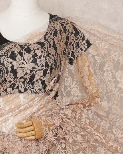 Nude Peach Premium French 2Tone Chantilly Saree Lace Fabric, Approx. 5.5 Mtrs, Width 110 Cms, Made in France-D24065 Regal Fabrics