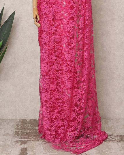 قماش ساري شانتيلي فرنسي فاخر بلونين وردي فوشيا، بطول ٥.٥ متر تقريبًا، وعرض ١١٠ سم، صنع في فرنسا - D24066