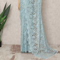Baby Blue Premium French 2Tone Chantilly Saree Lace Fabric, Approx. 5.5 Mtrs, Width 110 Cms, Made in France-D24068