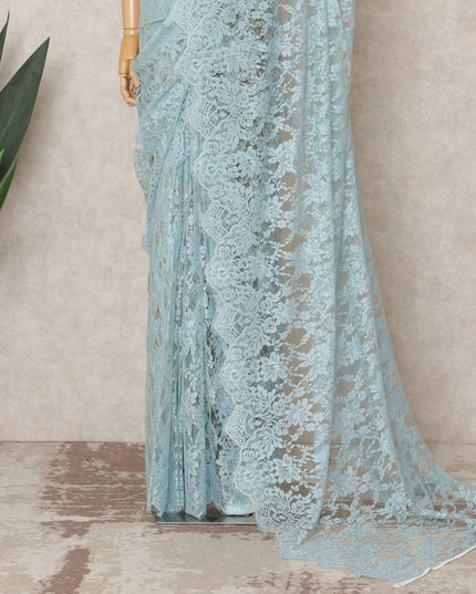 Baby Blue Premium French 2Tone Chantilly Saree Lace Fabric, Approx. 5.5 Mtrs, Width 110 Cms, Made in France-D24068