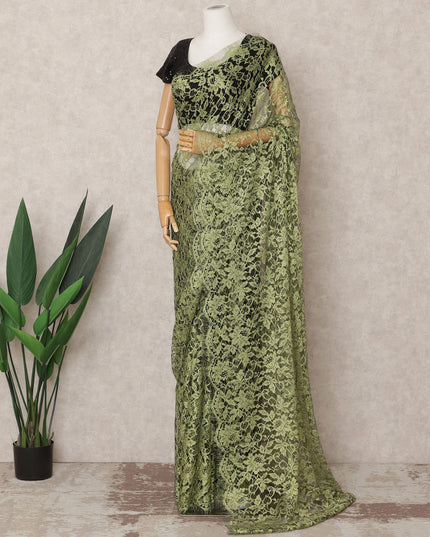 Olive Green Premium French 2Tone Chantilly Saree Lace Fabric, Approx. 5.5 Mtrs, Width 110 Cms, Made in France-D24069 Regal Fabrics