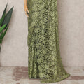 Olive Green Premium French 2Tone Chantilly Saree Lace Fabric, Approx. 5.5 Mtrs, Width 110 Cms, Made in France-D24069 Regal Fabrics
