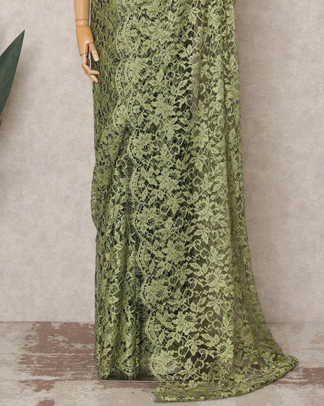 Olive Green Premium French 2Tone Chantilly Saree Lace Fabric, Approx. 5.5 Mtrs, Width 110 Cms, Made in France-D24069 Regal Fabrics