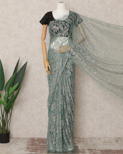 Sage Green Premium French 2Tone Chantilly Saree Lace Fabric, Approx. 5.5 Mtrs, Width 110 Cms, Made in France-D24070 Regal Fabrics