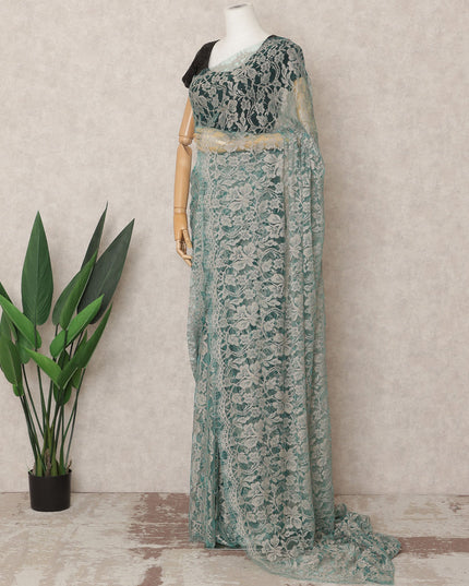 Sage Green Premium French 2Tone Chantilly Saree Lace Fabric, Approx. 5.5 Mtrs, Width 110 Cms, Made in France-D24070 Regal Fabrics