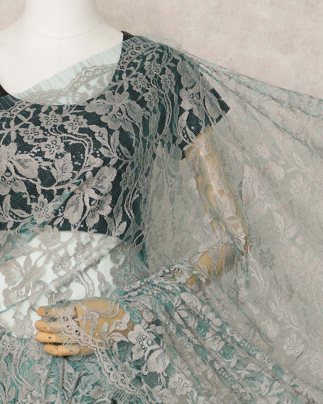 Sage Green Premium French 2Tone Chantilly Saree Lace Fabric, Approx. 5.5 Mtrs, Width 110 Cms, Made in France-D24070 Regal Fabrics