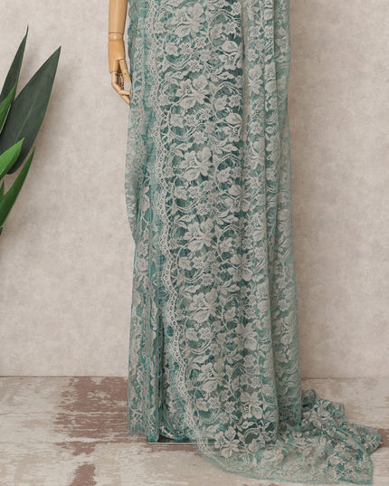 Sage Green Premium French 2Tone Chantilly Saree Lace Fabric, Approx. 5.5 Mtrs, Width 110 Cms, Made in France-D24070 Regal Fabrics