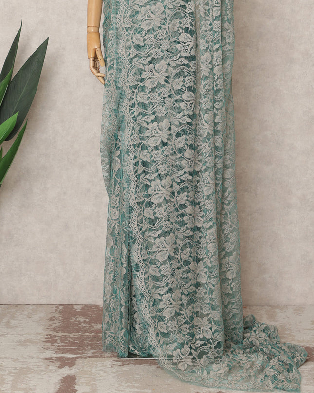 Sage Green Premium French 2Tone Chantilly Saree Lace Fabric, Approx. 5.5 Mtrs, Width 110 Cms, Made in France-D24070 Regal Fabrics
