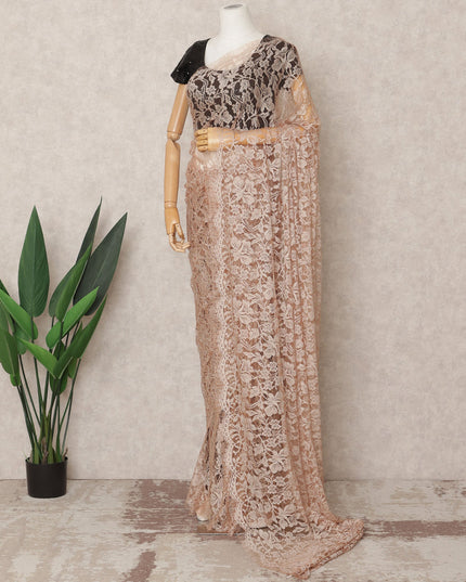 قماش ساري شانتيلي فرنسي فاخر بلون الخوخ الباهت، ثنائي اللون، بطول ٥.٥ متر تقريبًا، وعرض ١١٠ سم، صنع في فرنسا - D24071