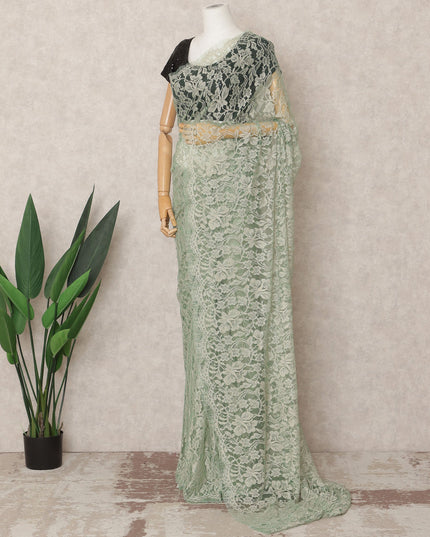 Sage Green Premium French 2Tone Chantilly Saree Lace Fabric, Approx. 5.5 Mtrs, Width 110 Cms, Made in France-D24073 Regal Fabrics