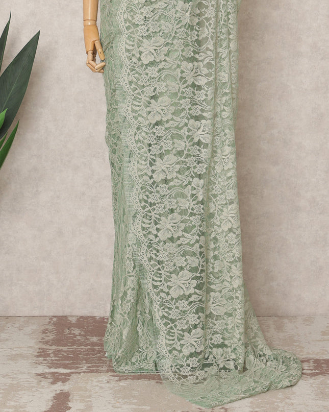 Sage Green Premium French 2Tone Chantilly Saree Lace Fabric, Approx. 5.5 Mtrs, Width 110 Cms, Made in France-D24073 Regal Fabrics