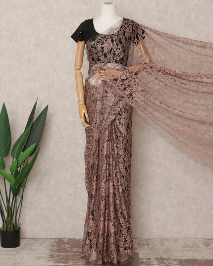 Rose Brown Premium French 2Tone Chantilly Saree Lace Fabric, Approx. 5.5 Mtrs, Width 110 Cms, Made in France-D24074 Regal Fabrics