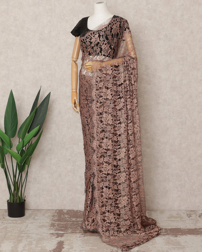 Rose Brown Premium French 2Tone Chantilly Saree Lace Fabric, Approx. 5.5 Mtrs, Width 110 Cms, Made in France-D24074 Regal Fabrics