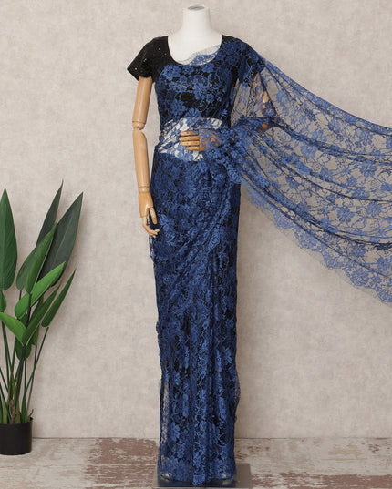Navy Blue Premium French 2Tone Chantilly Saree Lace Fabric, Approx. 5.5 Mtrs, Width 110 Cms, Made in France-D24075 Regal Fabrics