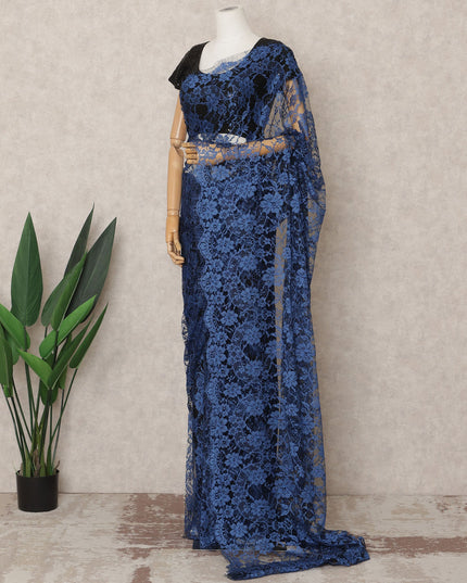 Navy Blue Premium French 2Tone Chantilly Saree Lace Fabric, Approx. 5.5 Mtrs, Width 110 Cms, Made in France-D24075 Regal Fabrics