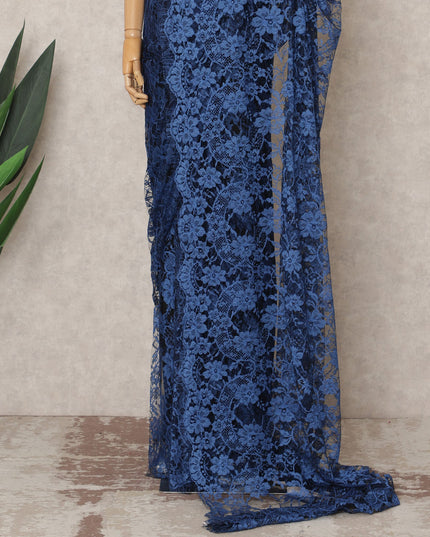 Navy Blue Premium French 2Tone Chantilly Saree Lace Fabric, Approx. 5.5 Mtrs, Width 110 Cms, Made in France-D24075 Regal Fabrics