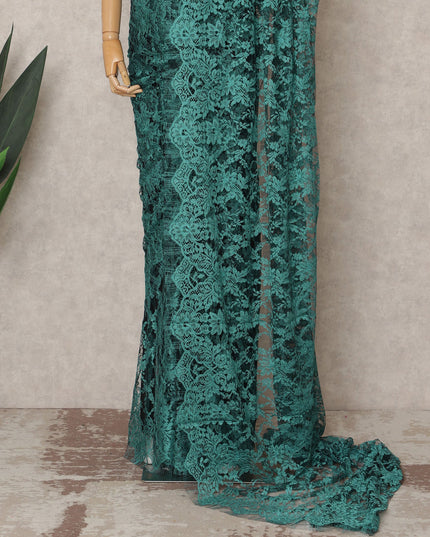 قماش ساري شانتيلي فرنسي فاخر بلونين، أخضر مزرق، بطول ٥.٥ متر تقريبًا، وعرض ١١٠ سم، صنع في فرنسا - D24076