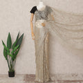 Champagne Premium French Metallic Chantilly Saree Lace Fabric, Approx. 5.5 Mtrs, Width 110 Cms, Made in France-D24078