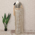 Champagne Premium French Metallic Chantilly Saree Lace Fabric, Approx. 5.5 Mtrs, Width 110 Cms, Made in France-D24078