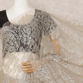 Champagne Premium French Metallic Chantilly Saree Lace Fabric, Approx. 5.5 Mtrs, Width 110 Cms, Made in France-D24078