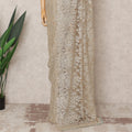 Champagne Premium French Metallic Chantilly Saree Lace Fabric, Approx. 5.5 Mtrs, Width 110 Cms, Made in France-D24078