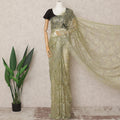 Light Green Premium French Metallic Chantilly Saree Lace Fabric, Approx. 5.5 Mtrs, Width 110 Cms, Made in France-D24079 Regal Fabrics