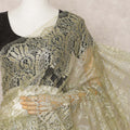 Light Green Premium French Metallic Chantilly Saree Lace Fabric, Approx. 5.5 Mtrs, Width 110 Cms, Made in France-D24079 Regal Fabrics