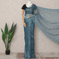 Teal Blue Premium French Metallic Chantilly Saree Lace Fabric, Approx. 5.5 Mtrs, Width 110 Cms, Made in France-D24085 Regal Fabrics