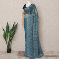 Teal Blue Premium French Metallic Chantilly Saree Lace Fabric, Approx. 5.5 Mtrs, Width 110 Cms, Made in France-D24085 Regal Fabrics