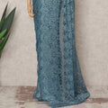 Teal Blue Premium French Metallic Chantilly Saree Lace Fabric, Approx. 5.5 Mtrs, Width 110 Cms, Made in France-D24085 Regal Fabrics