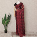 Wine Red Premium French Metallic Chantilly Saree Lace Fabric, Approx. 5.5 Mtrs, Width 110 Cms, Made in France-D24086 Regal Fabrics