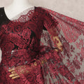 Wine Red Premium French Metallic Chantilly Saree Lace Fabric, Approx. 5.5 Mtrs, Width 110 Cms, Made in France-D24086 Regal Fabrics