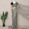 Steel Grey Premium French Metallic Chantilly Saree Lace Fabric, Approx. 5.5 Mtrs, Width 110 Cms, Made in France-D24087 Regal Fabrics