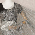 Steel Grey Premium French Metallic Chantilly Saree Lace Fabric, Approx. 5.5 Mtrs, Width 110 Cms, Made in France-D24087 Regal Fabrics