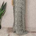 Steel Grey Premium French Metallic Chantilly Saree Lace Fabric, Approx. 5.5 Mtrs, Width 110 Cms, Made in France-D24087 Regal Fabrics