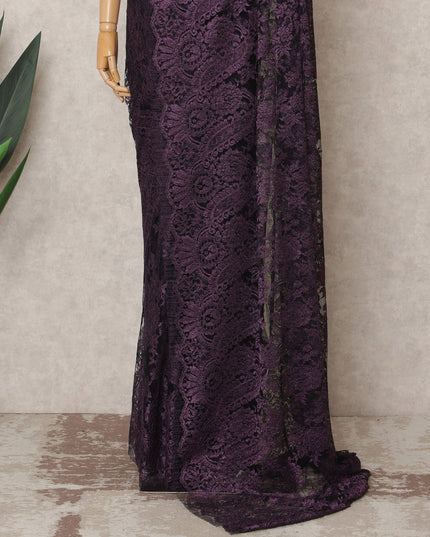 Deep Purple Premium French Metallic Chantilly Saree Lace Fabric, Approx. 5.5 Mtrs, Width 110 Cms, Made in France-D24088