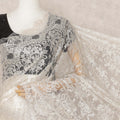 Ivory Premium French Metallic Chantilly Saree Lace Fabric, Approx. 5.5 Mtrs, Width 110 Cms, Made in France-D24089