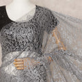 Steel Grey Premium French Metallic Chantilly Saree Lace Fabric, Approx. 5.5 Mtrs, Width 110 Cms, Made in France-D24091 Regal Fabrics