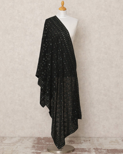 Black Synthetic Georgette Dupatta with Mirror Work, 210 x 80 Cms, Made in India-D24092