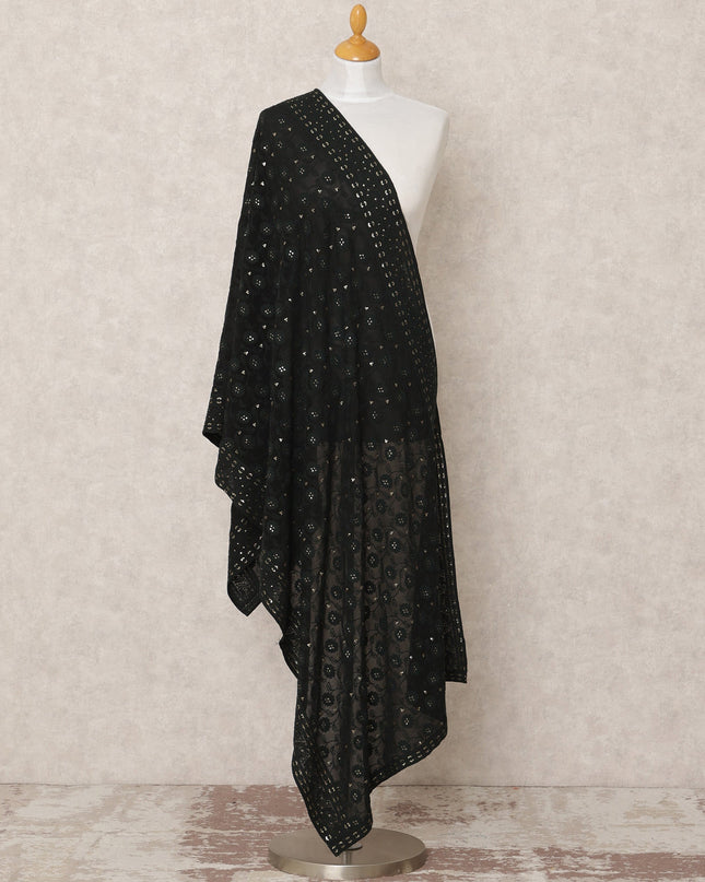 Black Synthetic Georgette Dupatta with Mirror Work, 210 x 80 Cms, Made in India-D24092
