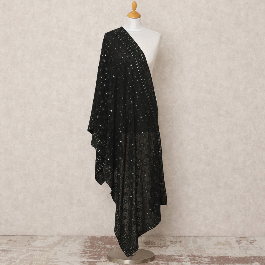 Black Synthetic Georgette Dupatta with Mirror Work, 210 x 80 Cms, Made in India-D24092