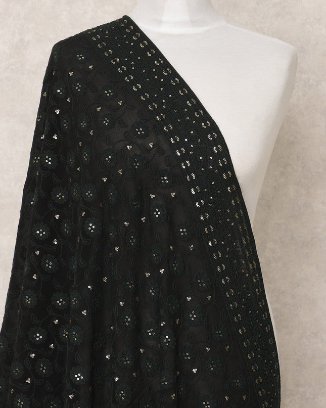 Black Synthetic Georgette Dupatta with Mirror Work, 210 x 80 Cms, Made in India-D24092