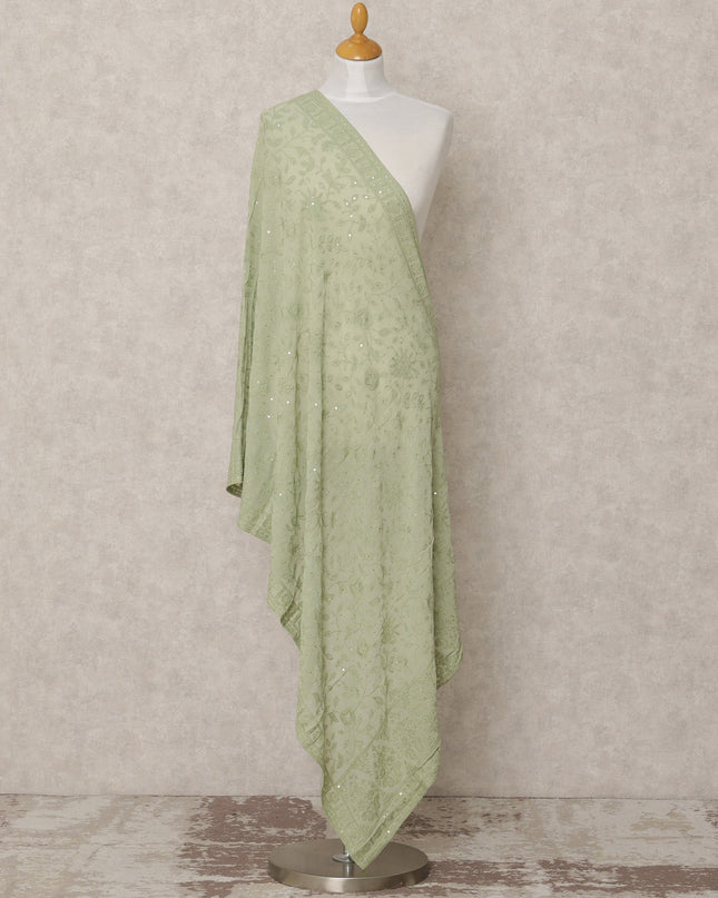 Sage Green Synthetic Georgette Dupatta with Embroidery and Mirror Work, 210 x 80 Cms, Made in India-D24093 Regal Fabrics