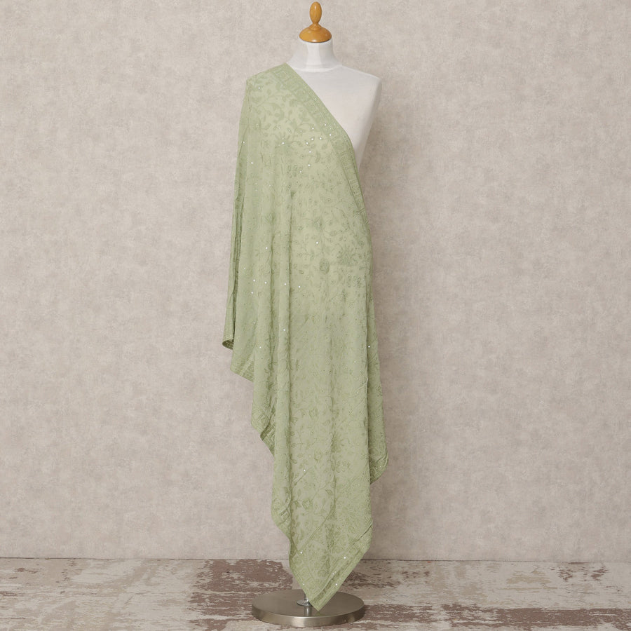 Sage Green Synthetic Georgette Dupatta with Embroidery and Mirror Work, 210 x 80 Cms, Made in India-D24093 Regal Fabrics