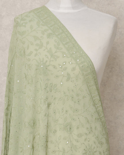 Sage Green Synthetic Georgette Dupatta with Embroidery and Mirror Work, 210 x 80 Cms, Made in India-D24093 Regal Fabrics